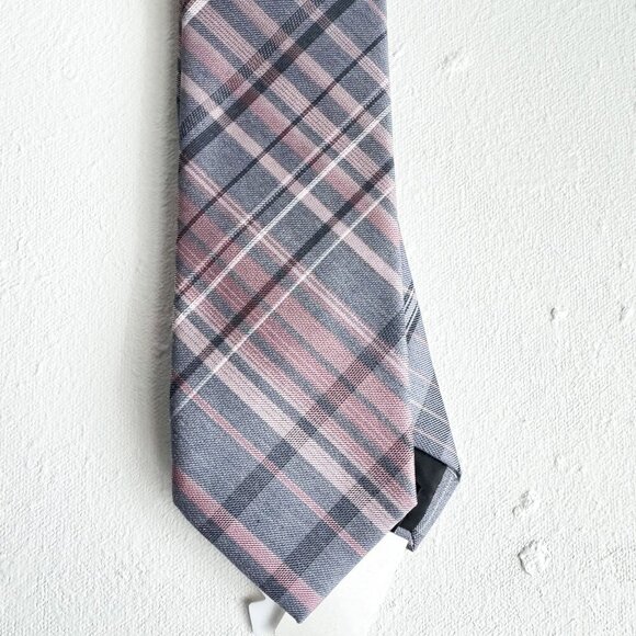Calvin Klein Grey Pink Plaid Skinny Tie - Picture 3 of 5
